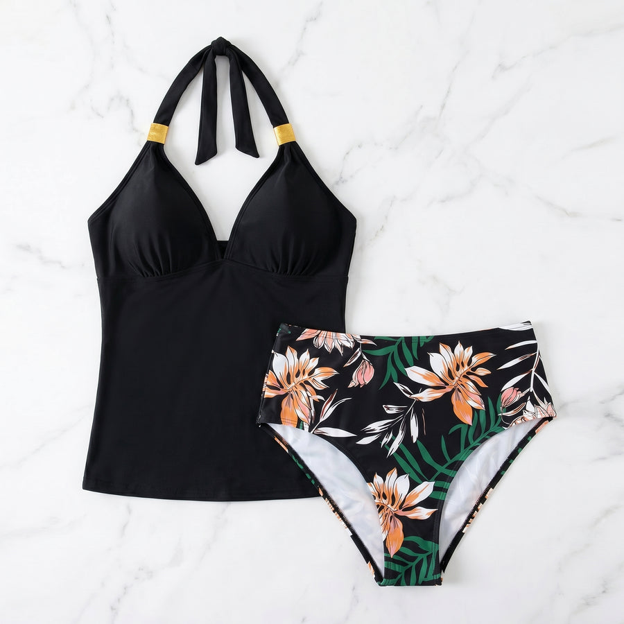 Tummy Control Halter Tankini Swimsuit