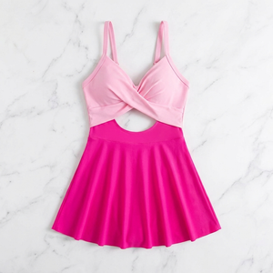 Pink High-Waisted Tummy Control Swimdress