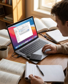Portable External Hard Drive Hero - college student connecting hard drive to laptop at desk