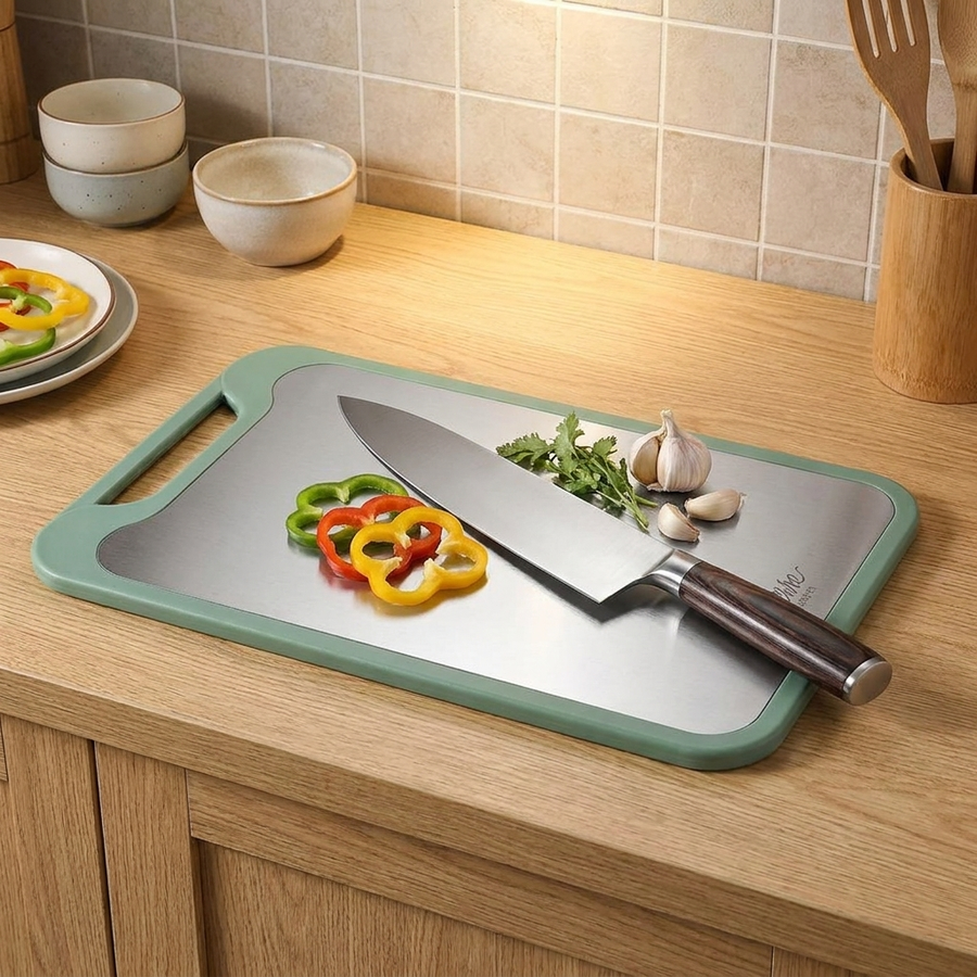 Double-Sided Stainless Steel Chopping Board – Scale Reference