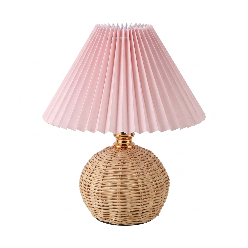 Vionna Rattan Pleated Cone LED Table Lamp Cordless Dimmable Light for Bedroom