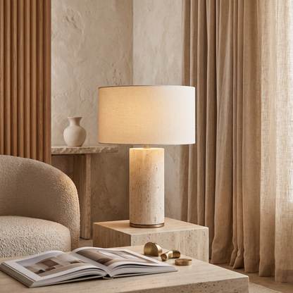Seraphel Modern Marble Fabric Table Lamp Warm E27 Glow for Bedroom Nightstands