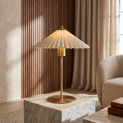 Aurelle Mid Century Fabric Drum Table Lamp with Warm E27 Glow for Bedroom Nightstands