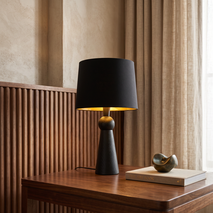 Velaris Modern Fabric Wood Table Lamp Warm E27 Glow for Bedroom and Living Room