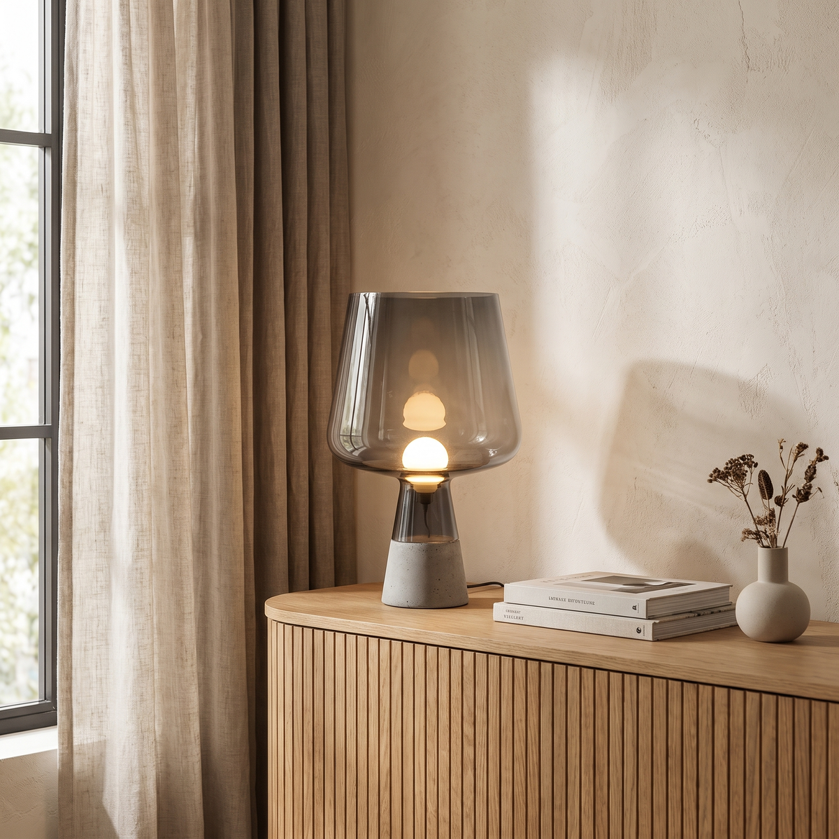 Noctura Vintage Glass Table Lamp with Warm E27 Glow for Bedroom Nightstands