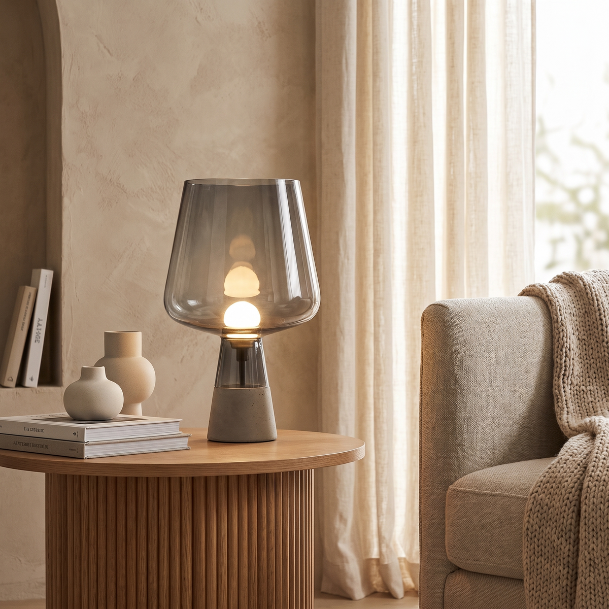 Noctura Vintage Glass Table Lamp with Warm E27 Glow for Bedroom Nightstands