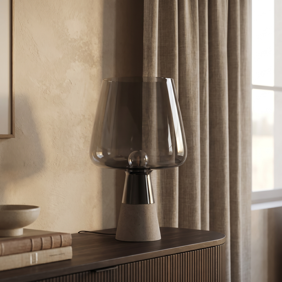 Noctura Vintage Glass Table Lamp with Warm E27 Glow for Bedroom Nightstands