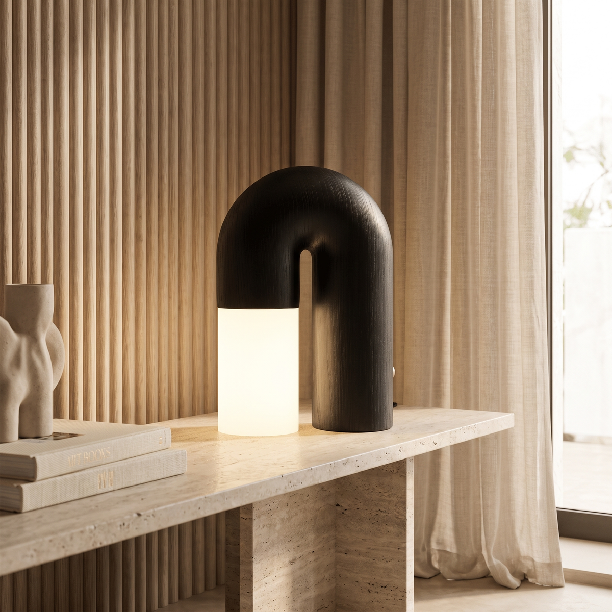 Delacroix Modern Wood Table Lamp with Dimmable Remote-Control LED Glow