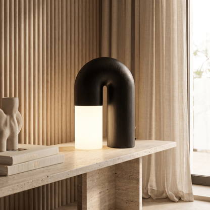 Delacroix Modern Wood Table Lamp with Dimmable Remote-Control LED Glow