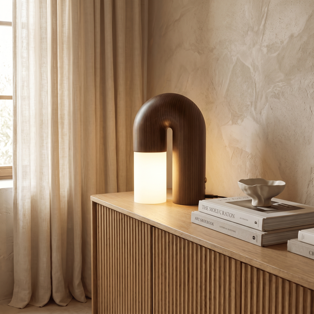Delacroix Modern Wood Table Lamp with Dimmable Remote-Control LED Glow