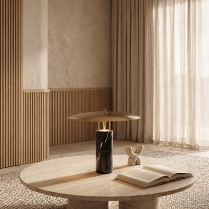 Marcheva Modern Marble and Travertine Table Lamp with Integrated LED Glow