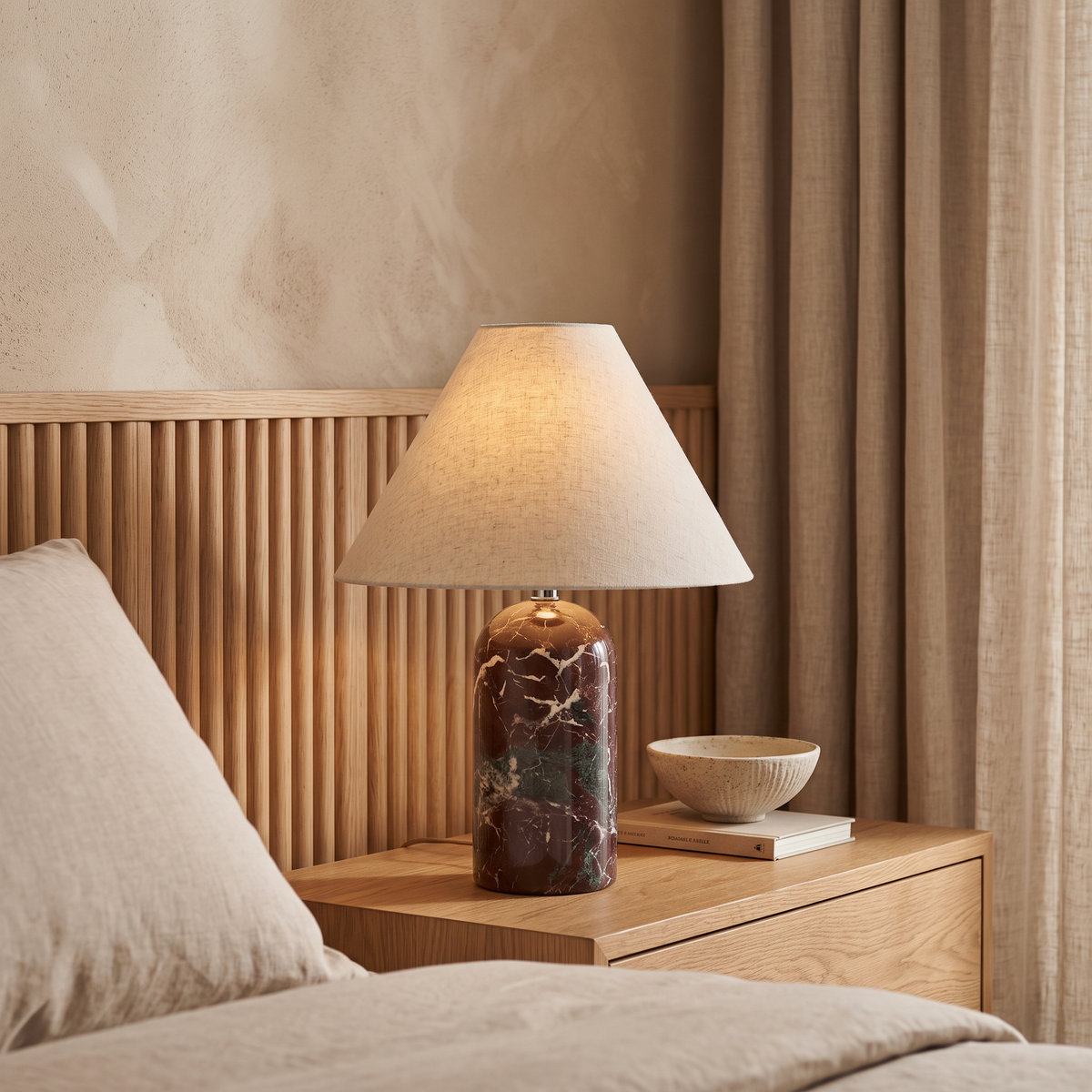 Vionelle Contemporary Fabric and Marble Table Lamp with Adjustable E27 White Light