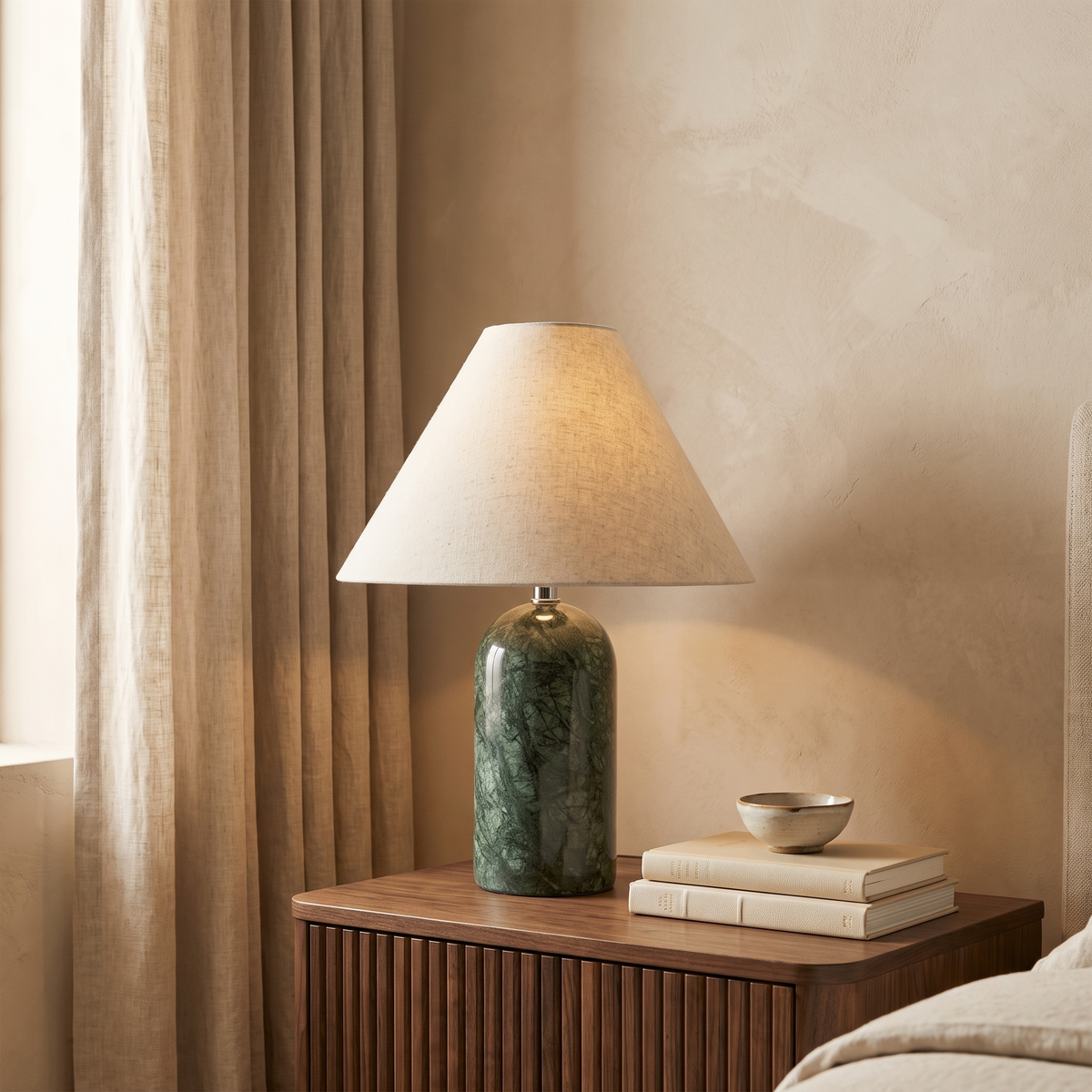 Vionelle Contemporary Fabric and Marble Table Lamp with Adjustable E27 White Light