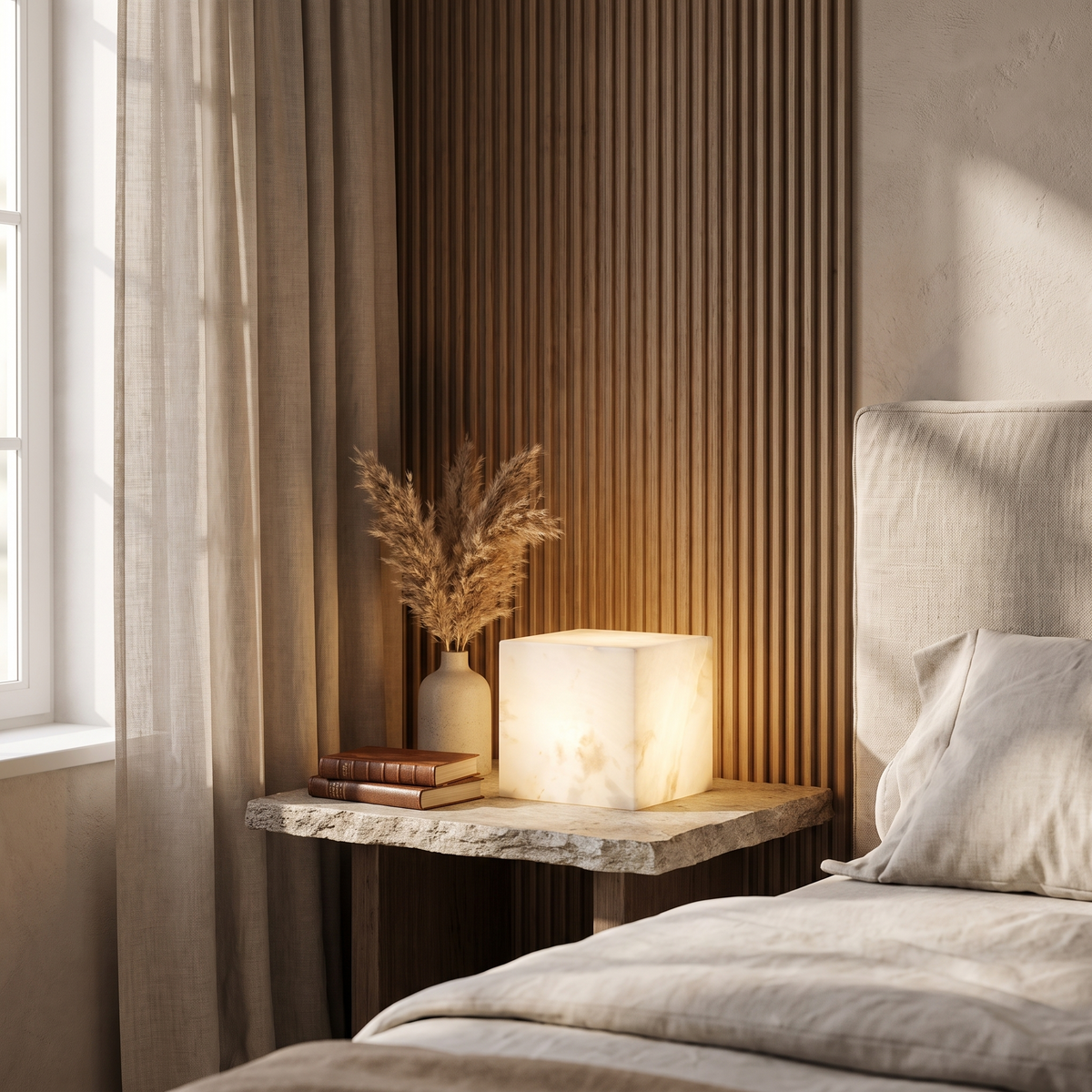 Duvessa Modern Alabaster Table Lamp with Soft E27 Glow for Living Room Styling