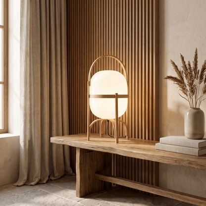 Galante Contemporary Japanese Glass Wood Table Lamp with Warm E27 Glow for Living Room