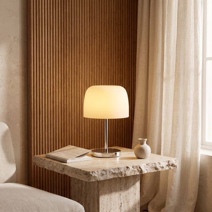 Fiorente Mid Century Glass Table Lamp with Warm to Cool White Glow for Living Room Accents