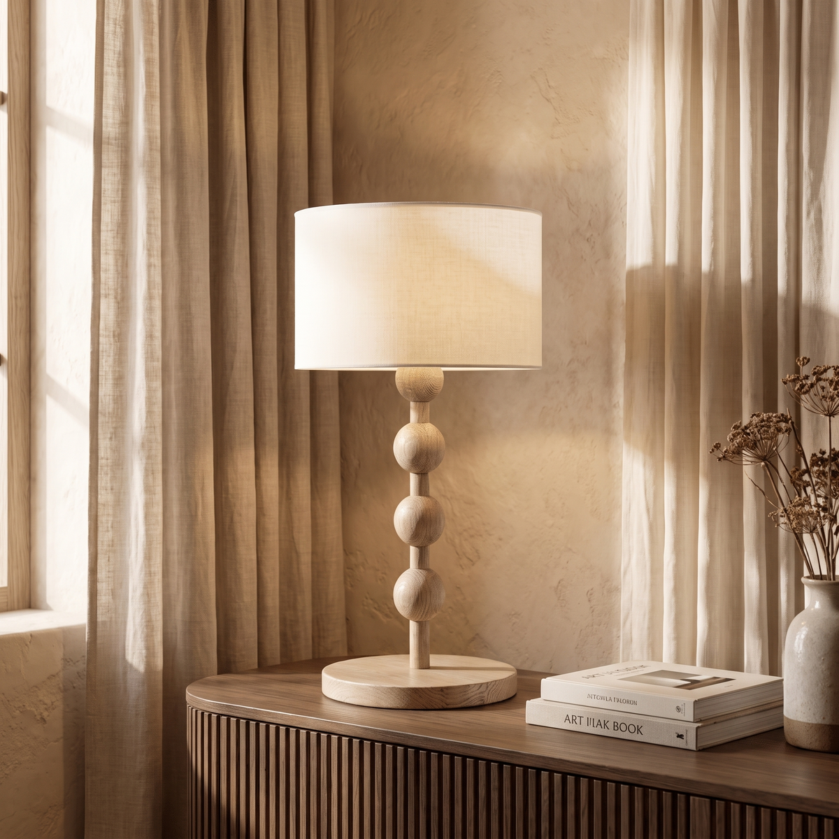 Montrave Classic Fabric and Wood Table Lamp Traditional Design for Bedroom Nightstands