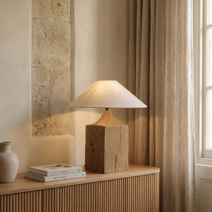Lavelle Boho Fabric and Wood Table Lamp with Warm Glow for Living Room Console Styling