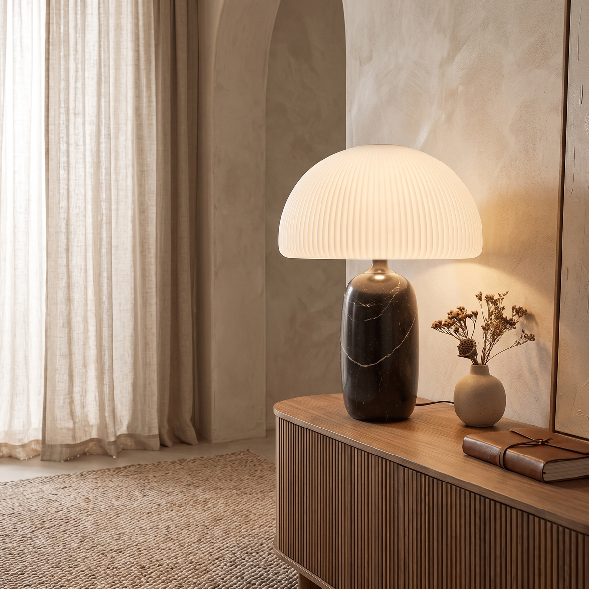 Opaline Modern Marble and Glass LED Table Lamp Elegant Accent for Bedroom and Living Room