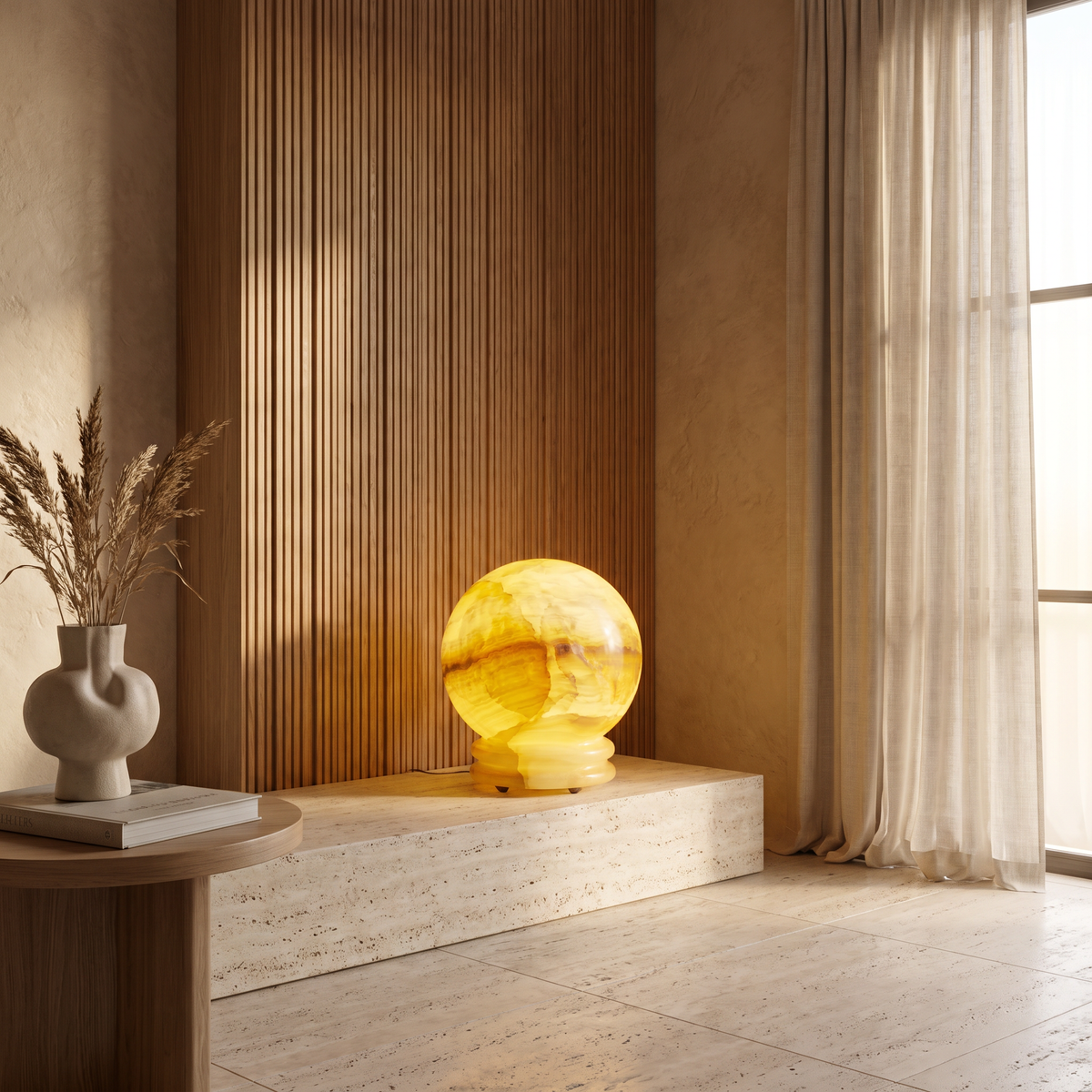 Quillon Modern Marble LED Table Lamp with Warm Glow for Bedroom Nightstands