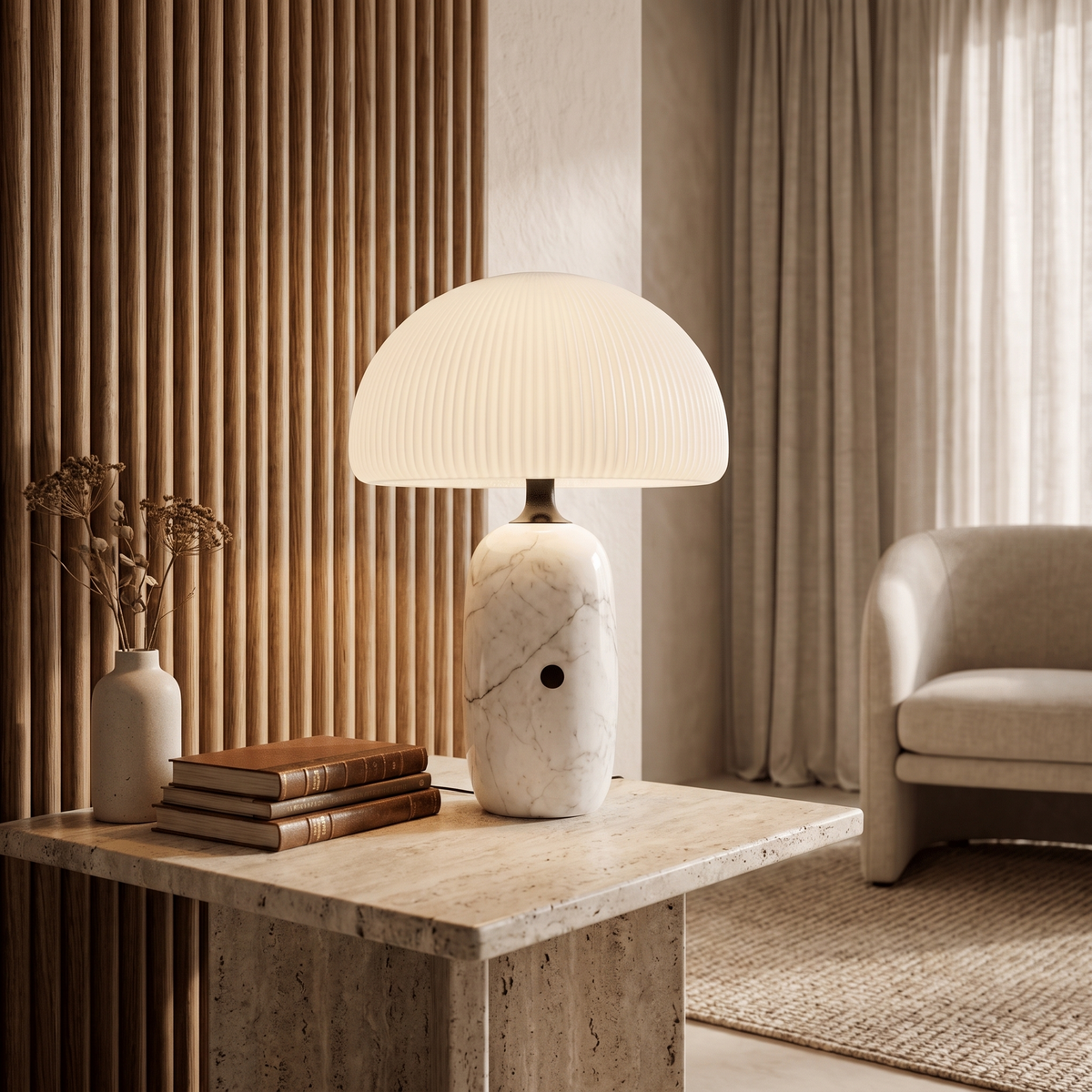 Opaline Modern Marble and Glass LED Table Lamp Elegant Accent for Bedroom and Living Room
