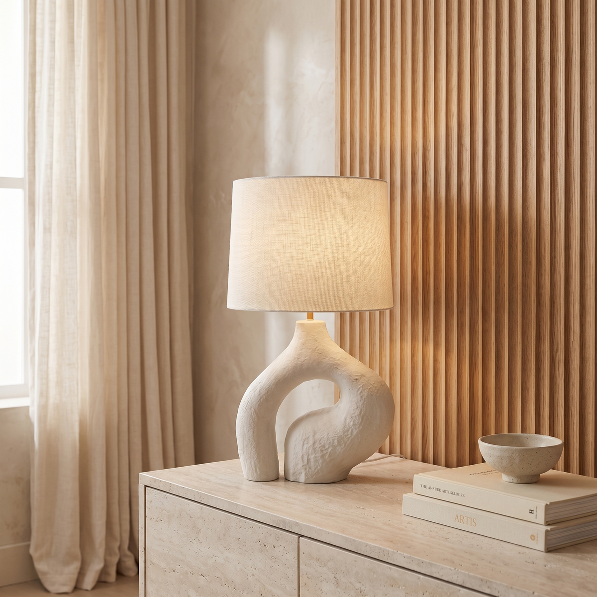 Ysoline Modern Retro Fabric Resin Table Lamp with Replaceable Bulb for Bedroom Ambiance