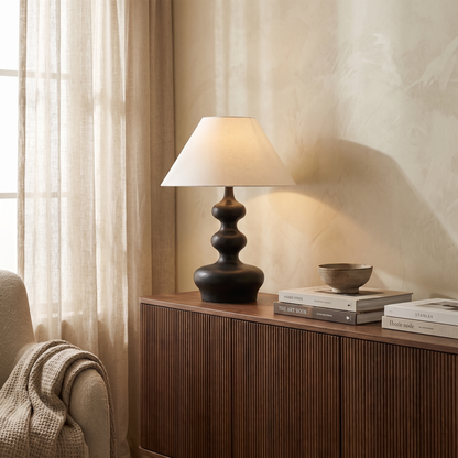 Xanthe Boho Fabric Wood Table Lamp with Replaceable E27 Bulb for Bedroom Reading