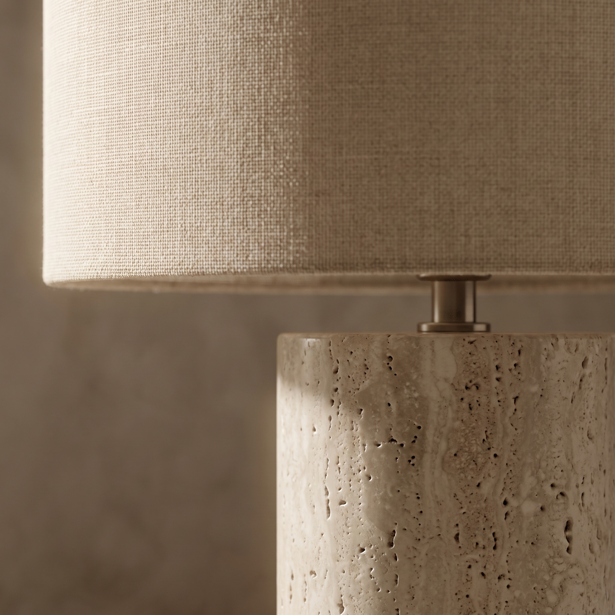 Close-up of the Seraphel table lamp fabric shade and marble detail