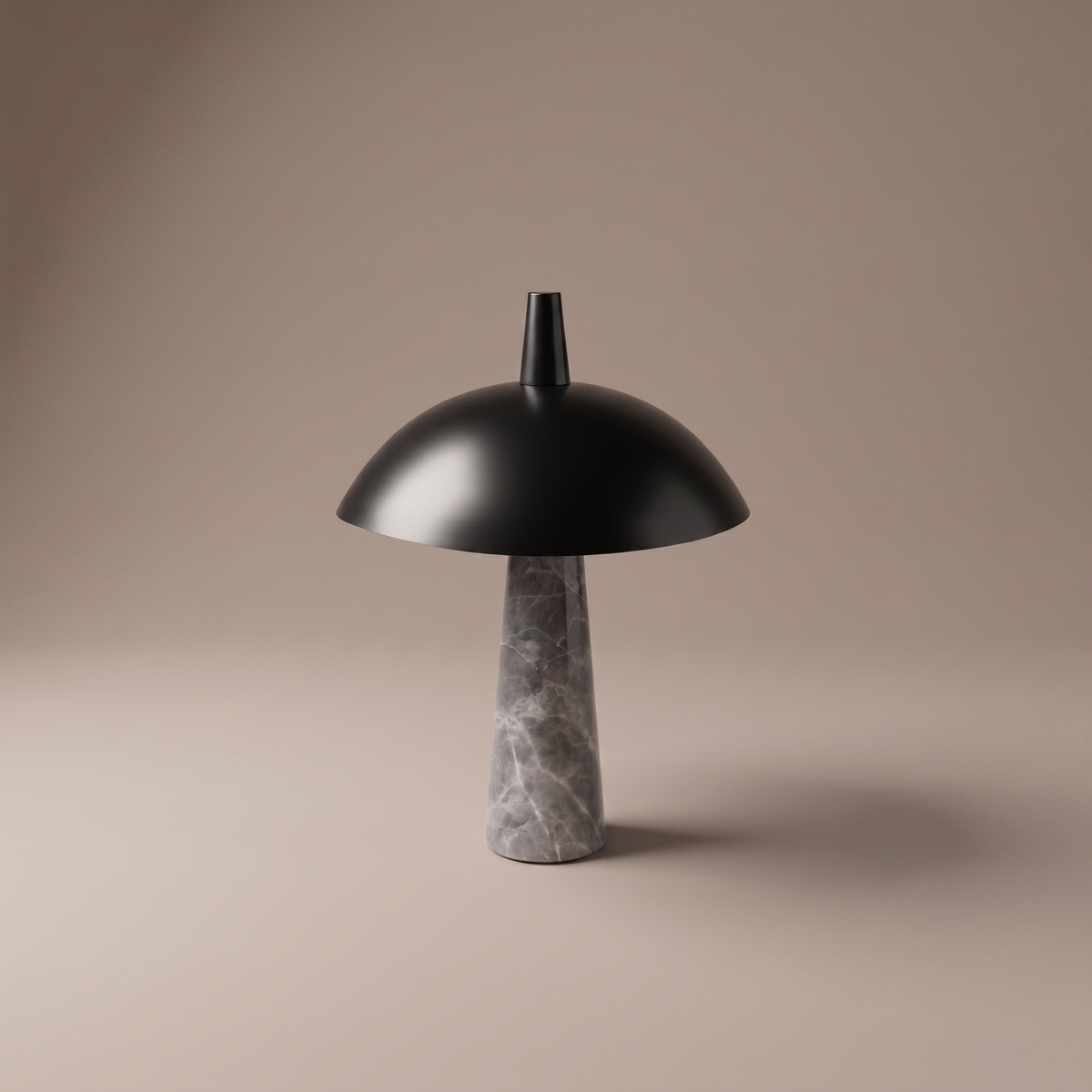 Rosalind marble and steel mushroom table lamp, studio product shot with lamp off
