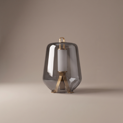 Silverain modern smoked glass and metal table lamp, studio product shot