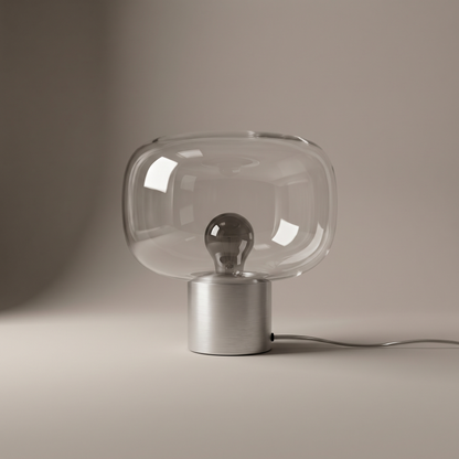 Vercelli compact aluminum and clear glass table lamp, studio product shot