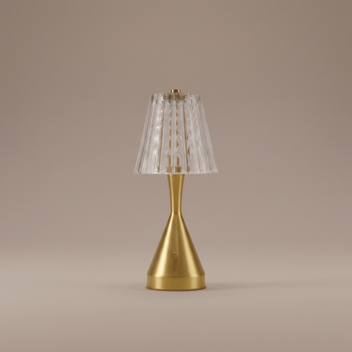Dorevelle acrylic and metal table lamp, clean studio product shot, lamp off