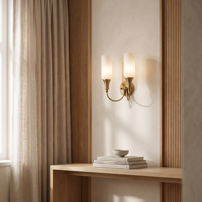 Doveraine Vintage Gold Brass Glass Wall Sconce with Warm Hallway and Bedroom Glow