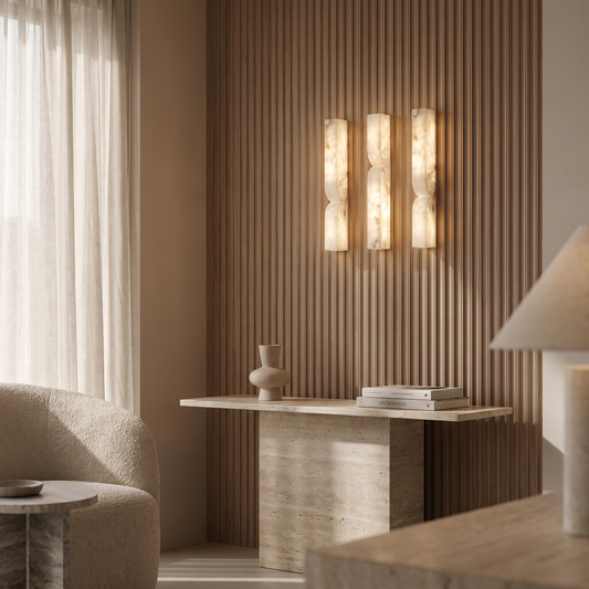 Nocturne French White Copper Marble LED Wall Sconce for Hallway and Stairwell Lighting
