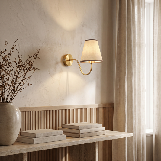 Perrelle Nordic Curved Iron LED Wall Sconce with Fabric Shade for Living Room and Bedroom
