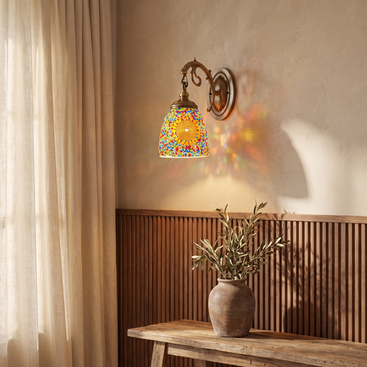 Jourdaine Tiffany-Style Iron Dome Wall Sconce with Stained Glass Shade for Bedroom