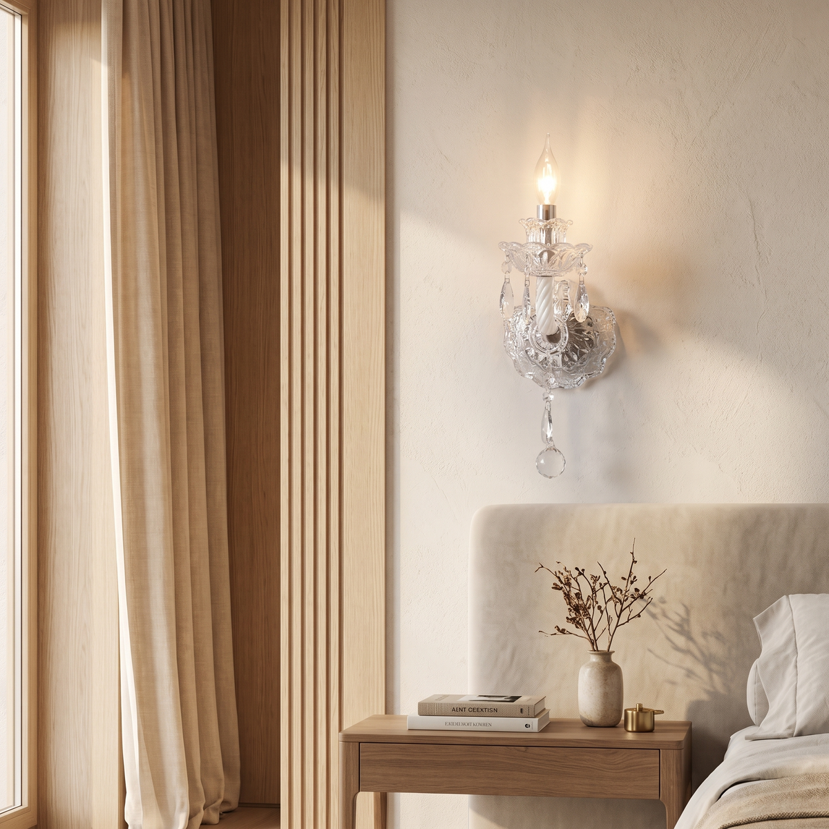 Faroline French Crystal Candelabra Wall Sconce for Bedroom Accent Lighting