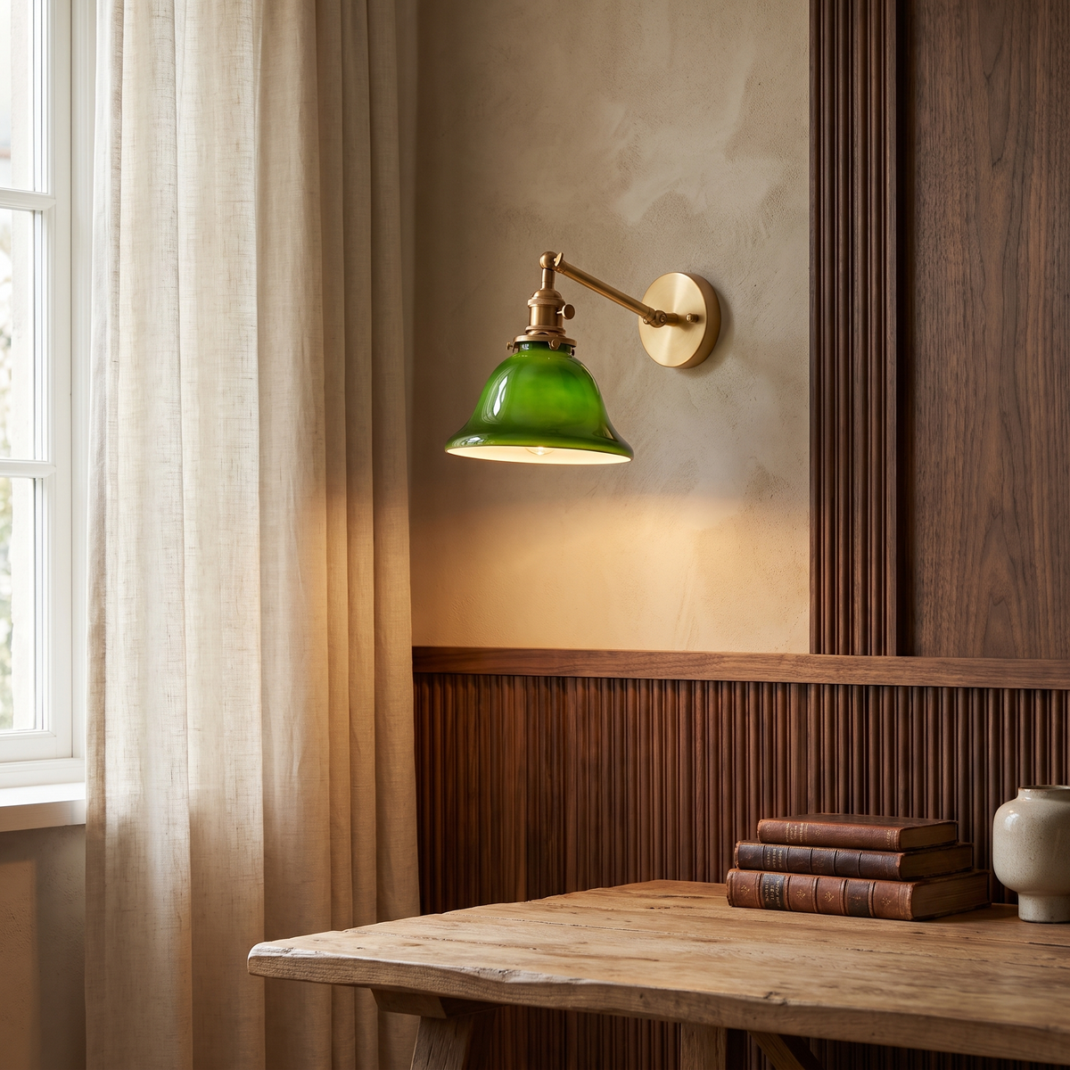 Anouvelle Traditional Brass Round Glass Wall Sconce for Bedroom and Hallway