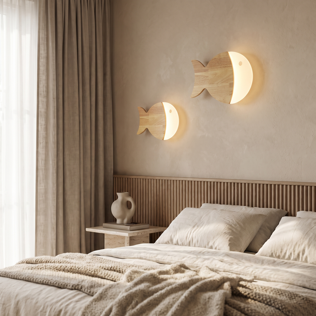 Yolandine Nordic Oak Acrylic Fish Wall Sconce for Bedside Reading and Study