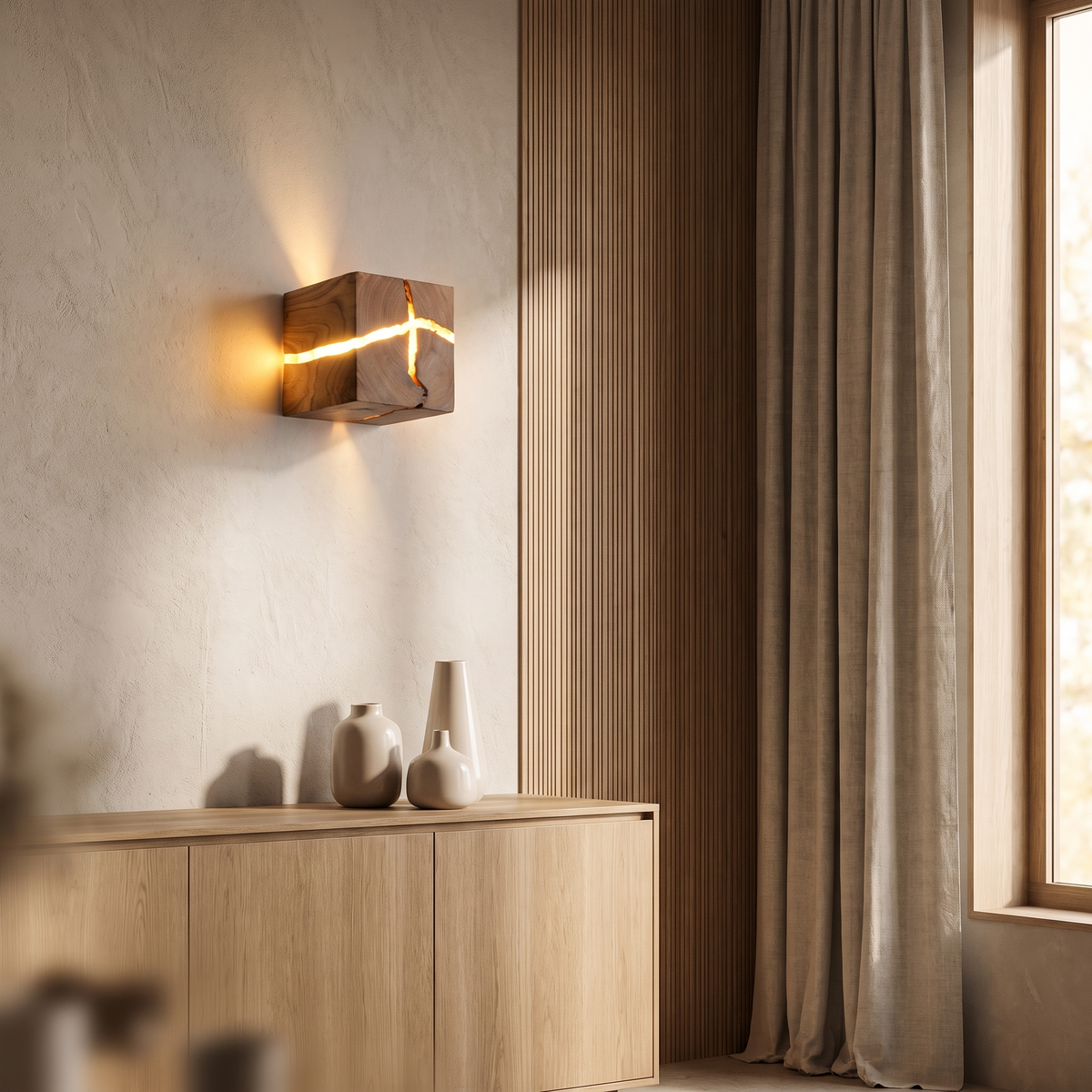 Dorienne Modern Cracked Wood Square Wall Sconce for Bedside and Mirror Lighting
