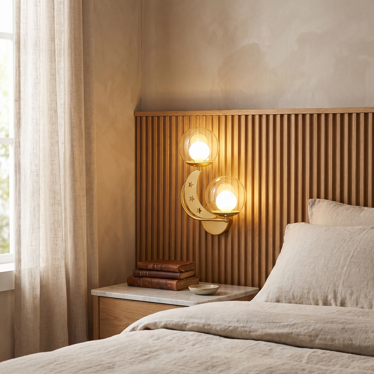 Zabrielle Nordic Iron Glass Globe Wall Sconce with Moon and Star Cutouts