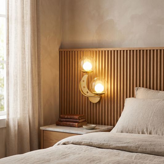 Zabrielle Nordic Iron Glass Globe Wall Sconce with Moon and Star Cutouts