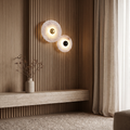 Larkspur Minimalist Round Iron Wall Sconce with Marble Accent and Built-In LED for Bedroom
