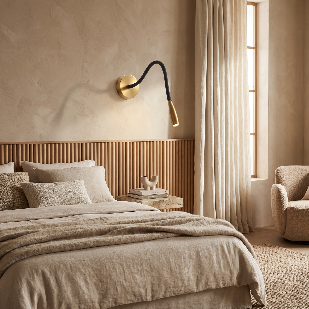 Quenelle Modern Copper Black LED Wall Sconce for Bedside Reading