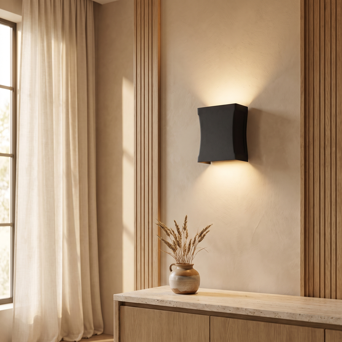 Tempesta Weatherproof Black Metal Column LED Outdoor Wall Light for Patio and Fence