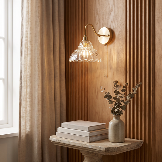 Saphirelle Minimalist Brass Bellflower Glass Wall Sconce for Living Room and Bedroom