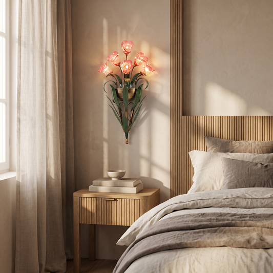 Baldassare Modern Iron Glass Flower LED Wall Sconce for Statement Living Room Lighting