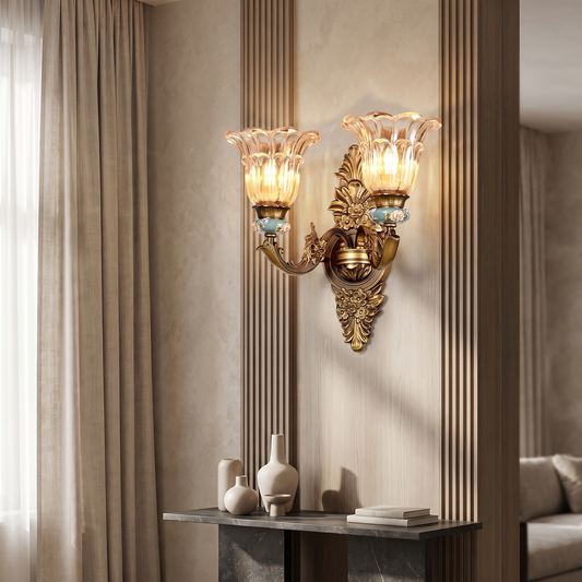 Thessaly European Resin Glass Flower Wall Sconce for Living Room and Bedroom