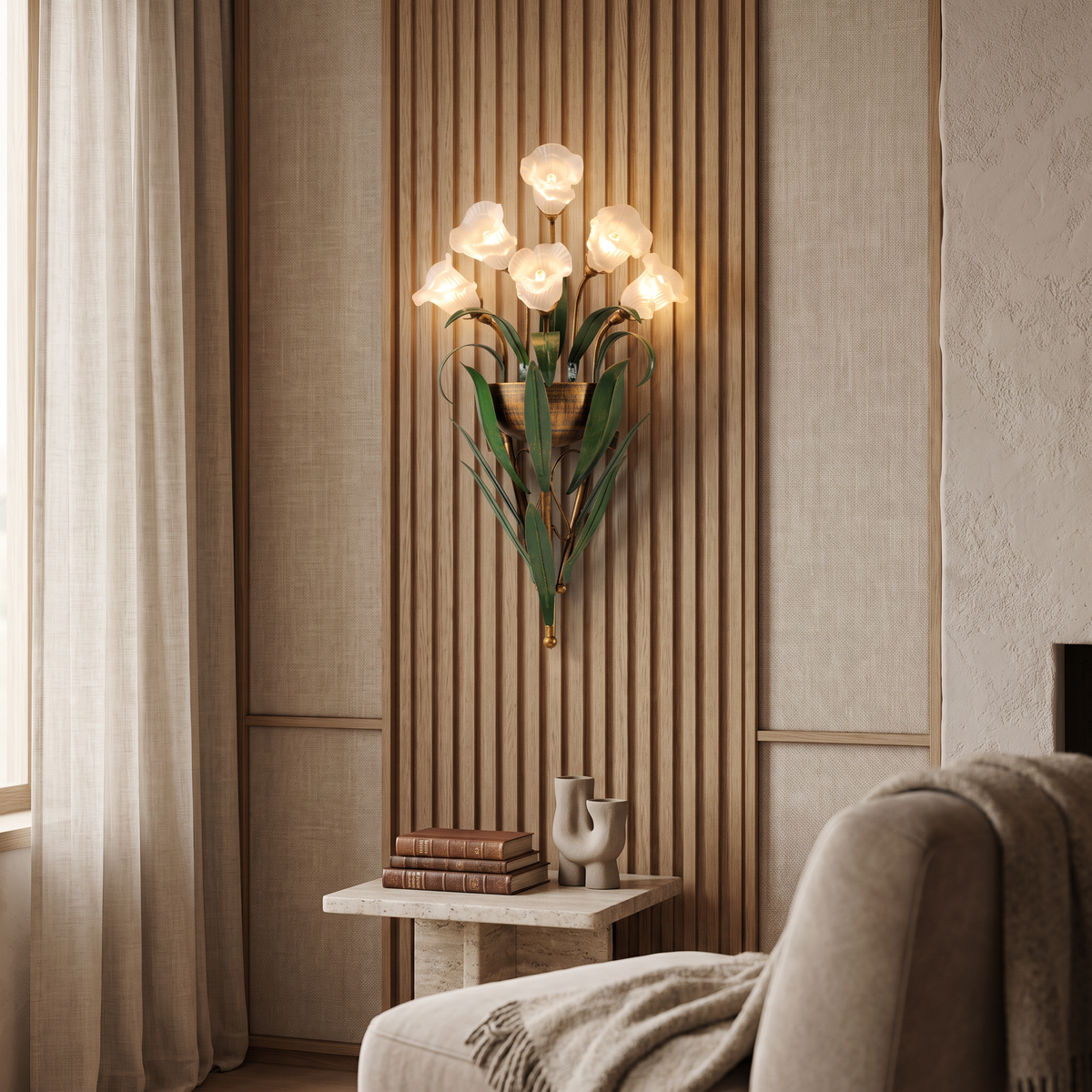 Baldassare Modern Iron Glass Flower LED Wall Sconce for Statement Living Room Lighting