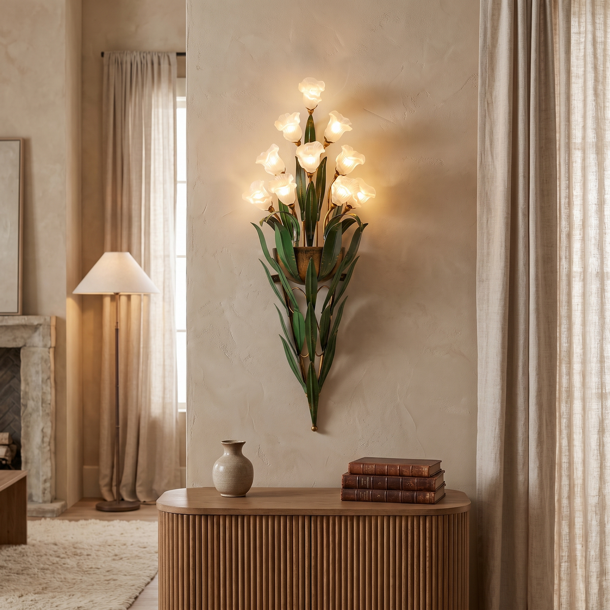 Baldassare Modern Iron Glass Flower LED Wall Sconce for Statement Living Room Lighting